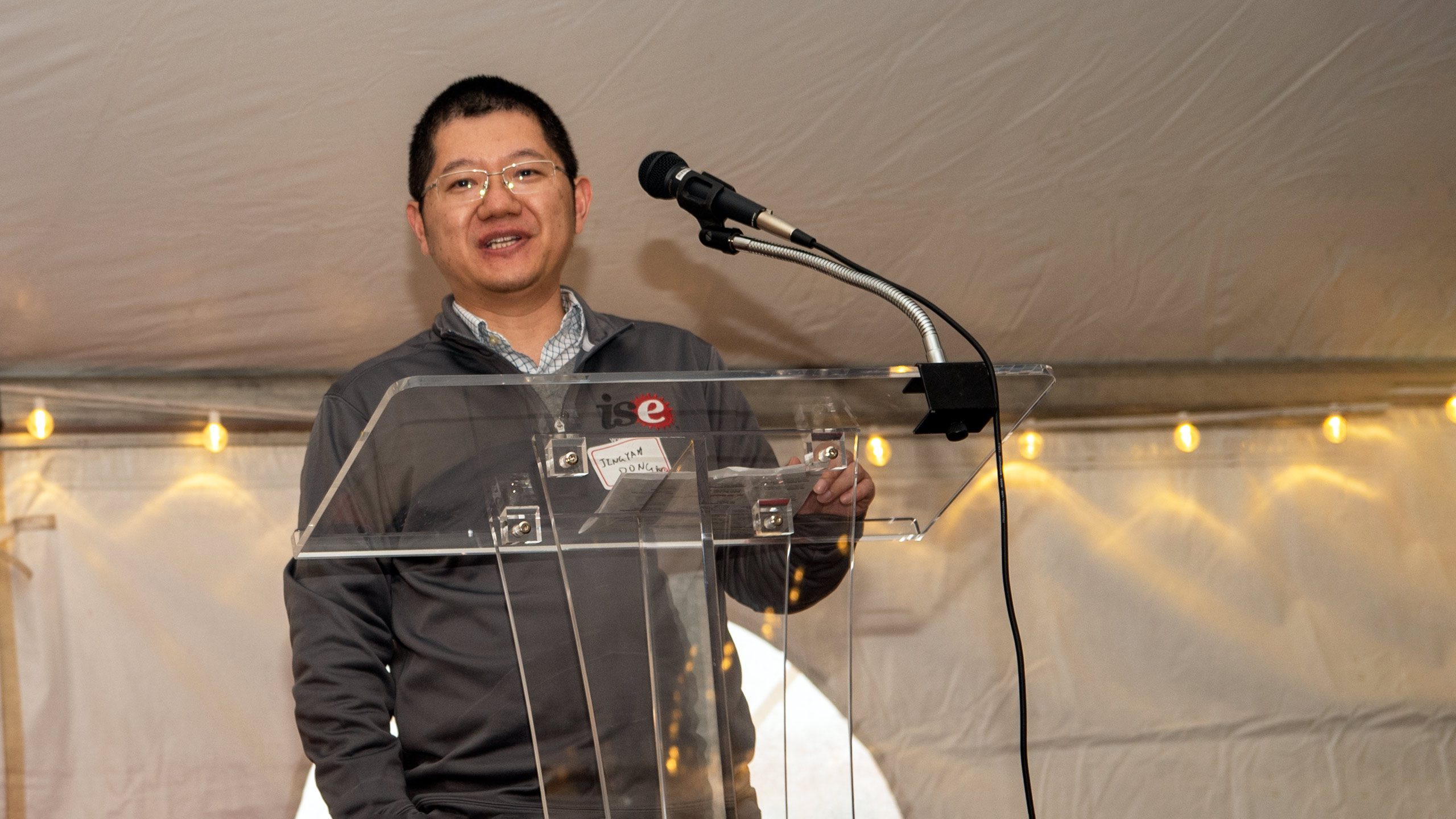 Professor Jingyan Dong at the podium during the 2022 C.A. Anderson Awards