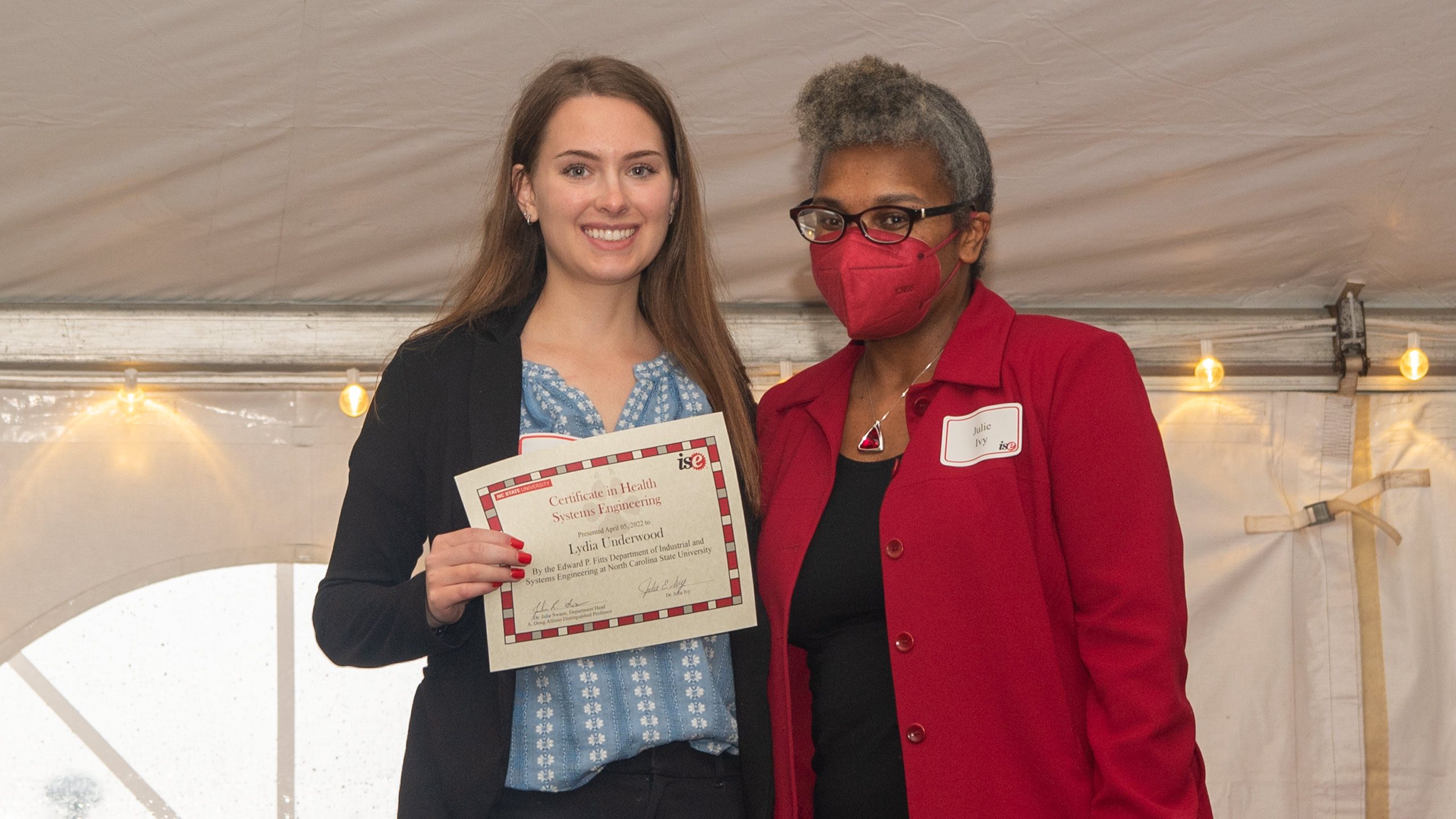 Lydia Underwood receiving her Healthcare Systems Engineering Certificate at the 2022 C.A. Anderson Awards