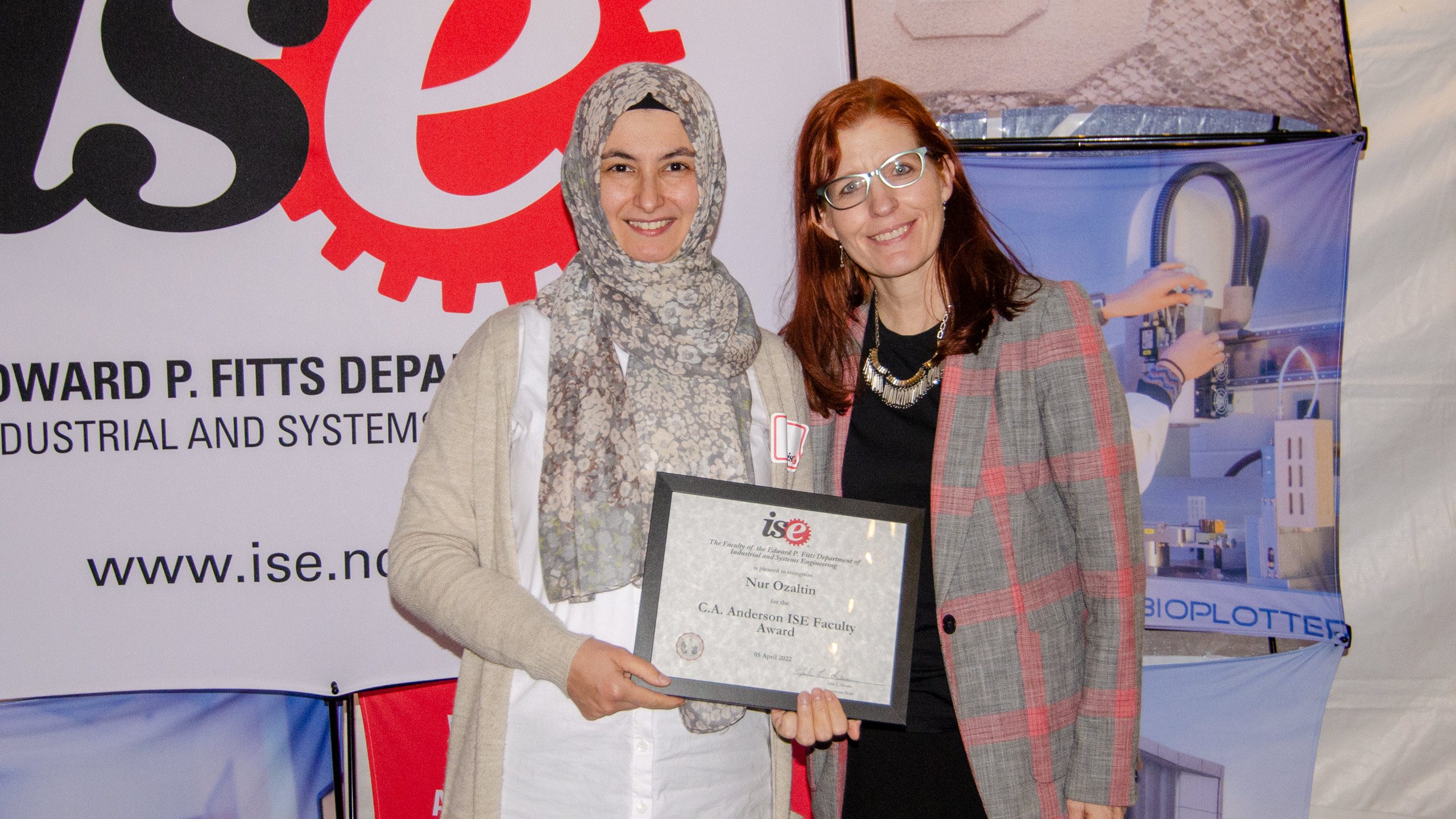 Nur Ozaltin receiving the C.A. Anderson Outstanding Faculty in Industrial Engineering Award at the 2022 C.A. Anderson Awards