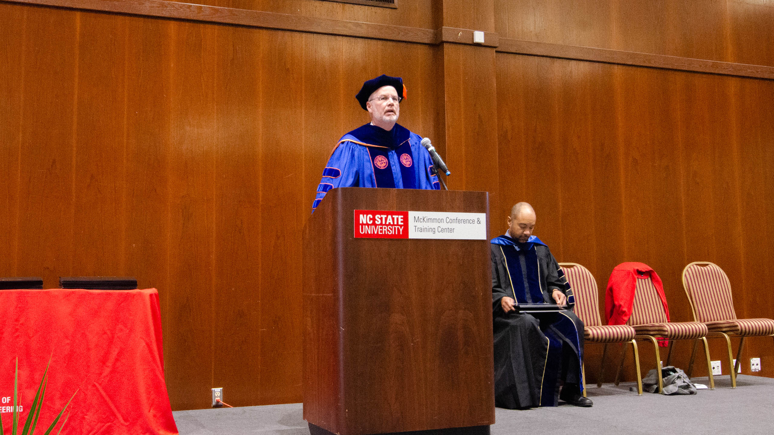ISE Director of Grad Students Russell King speaks at the Spring 2022 Graduation Ceremony