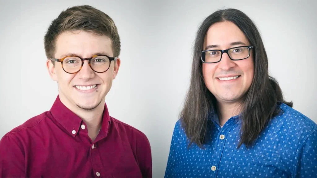 A headshot of Jo Klein and Joddy Marchesoni in front of a light gray background.