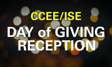 The words CCEE/ISE Day of Giving Reception on a black background.