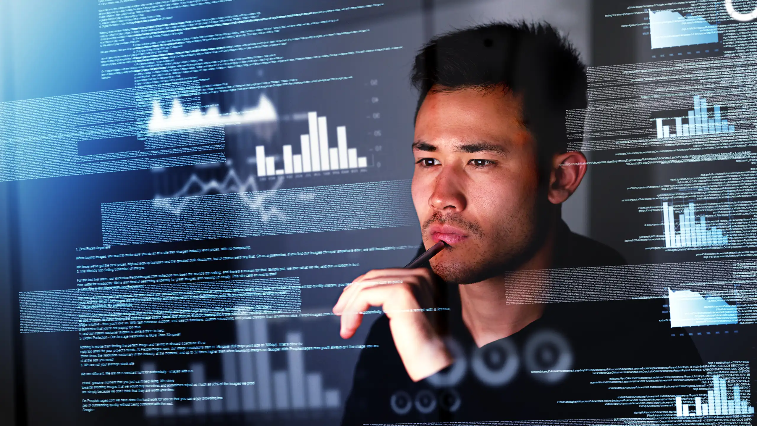 A student working on an analytics project as part of their master of Engineering Management degree at NC State University.