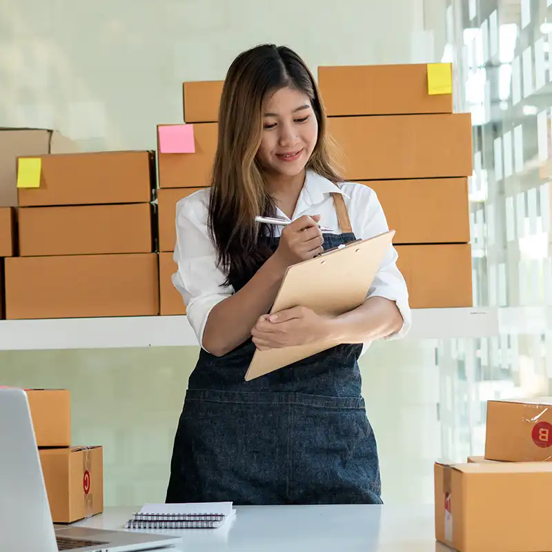 A student prepares to launch a new product as part of her Engineering Management degree with an Entrepreneurship concentration