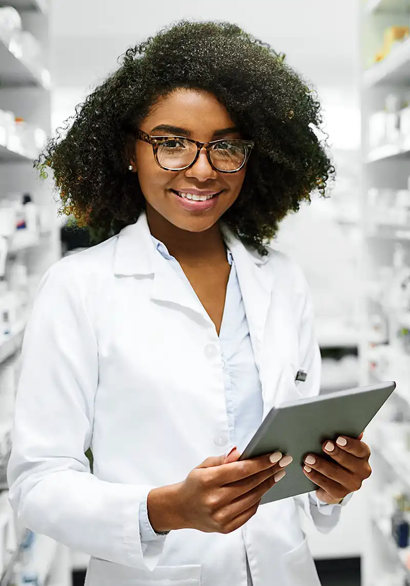 A student working on a health and human systems project as part of their Master of Engineering Management degree at NC State University.