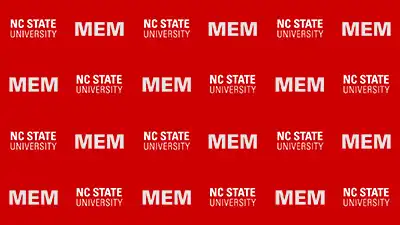 The NC State and MEM logos repeating in rows and columns on a red background.