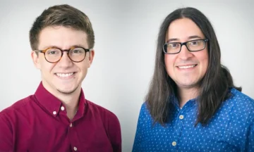 A headshot of Jo Klein and Joddy Marchesoni in front of a light gray background.